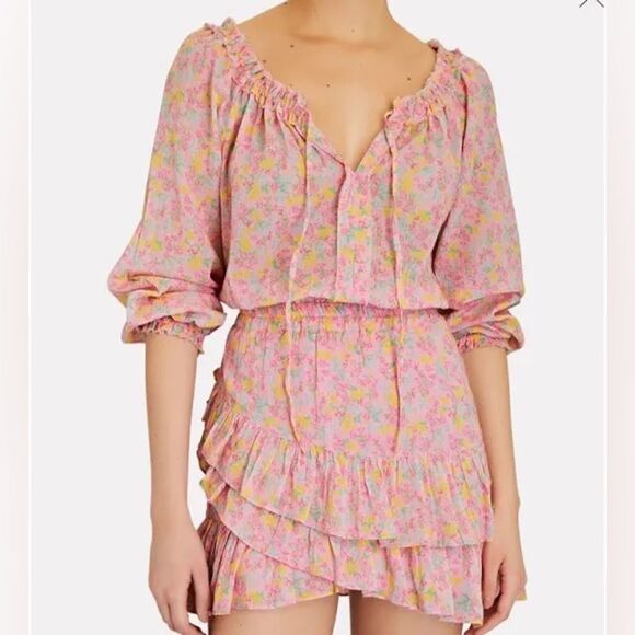 NWT LoveShackFancy Rayna Mini Dress in Melon Punch Floral Print Size M - Picture 16 of 16